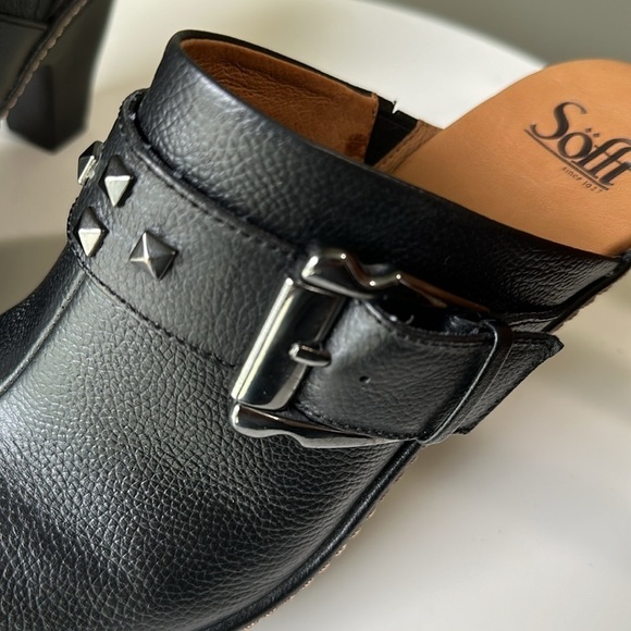 Sofft Leather Studded Buckle Clogs Black Slip on Block Heel Comfort - Picture 4 of 16